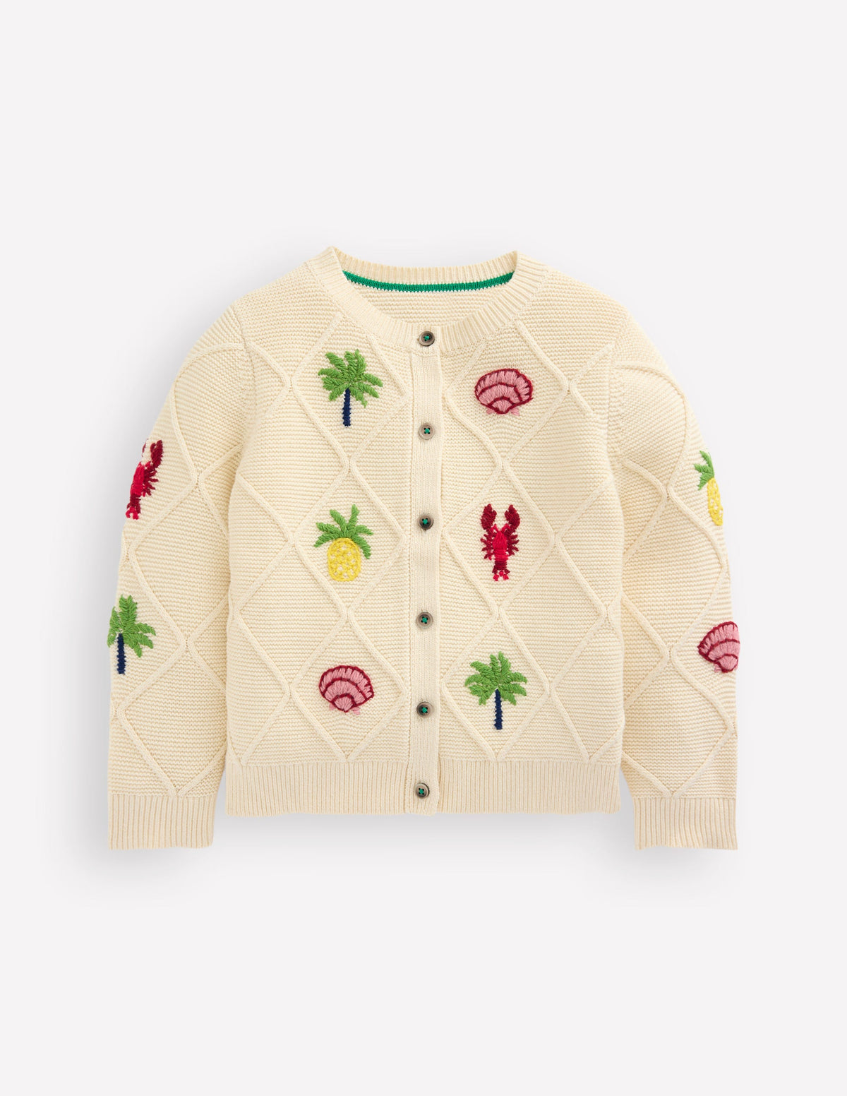 Embroidered Pointelle Cardigan-Ecru Tropical Tile - Image 5
