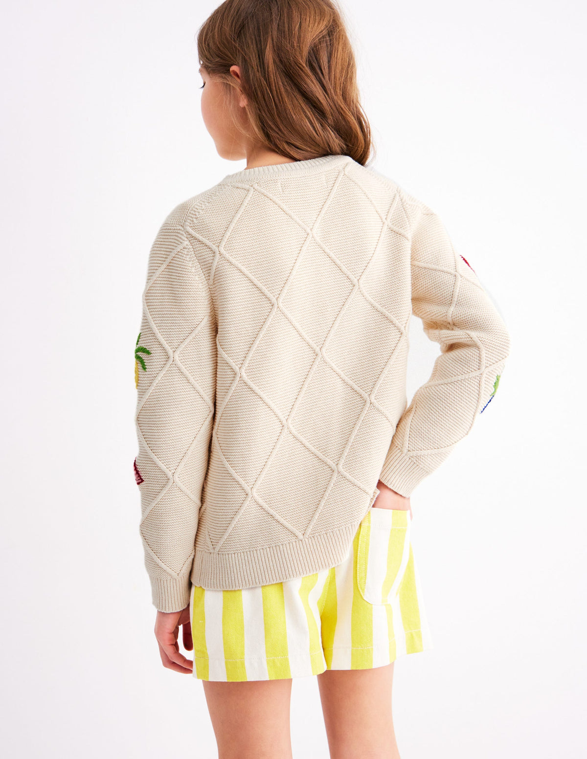 Embroidered Pointelle Cardigan-Ecru Tropical Tile - Image 3