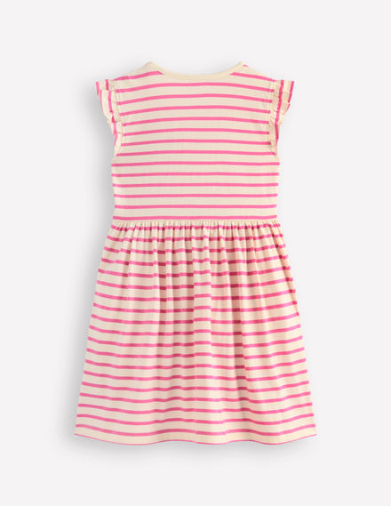 Flutter Sleeve Appliqué Dress-Pink Stripe Cakes