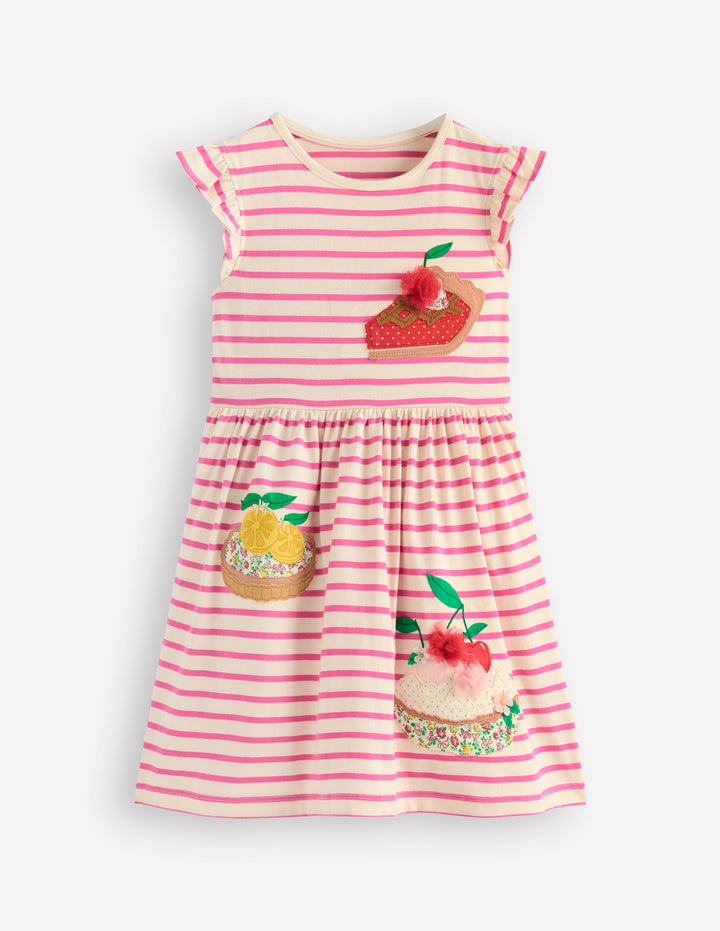 Flutter Sleeve Appliqué Dress-Pink Stripe Cakes