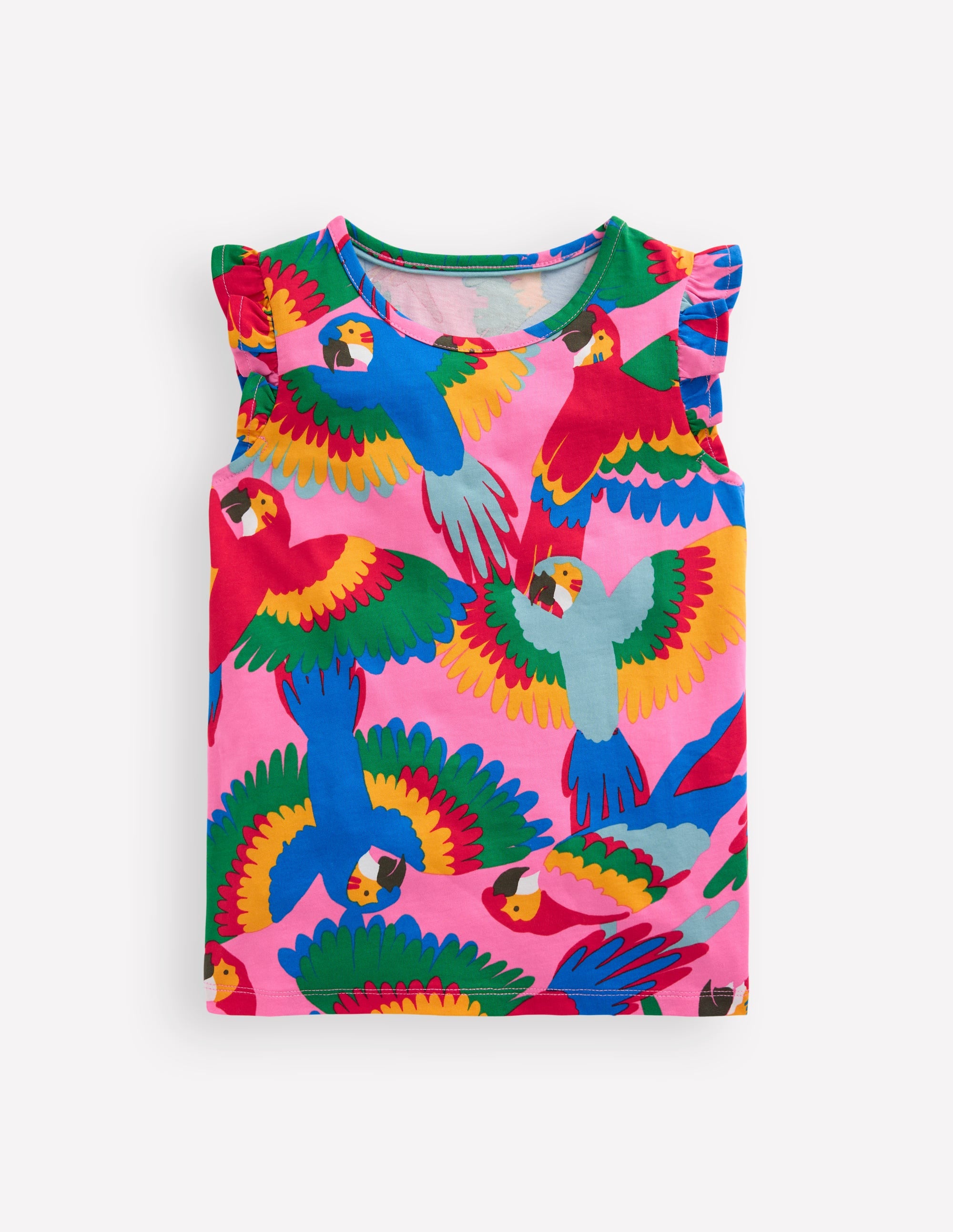 Frill Sleeve Printed Tee-Multi Rainbow Parrot - Image 1