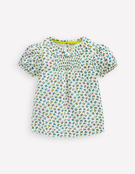 Double Cloth Printed Blouse-Soft Ivory Ditsy Floral