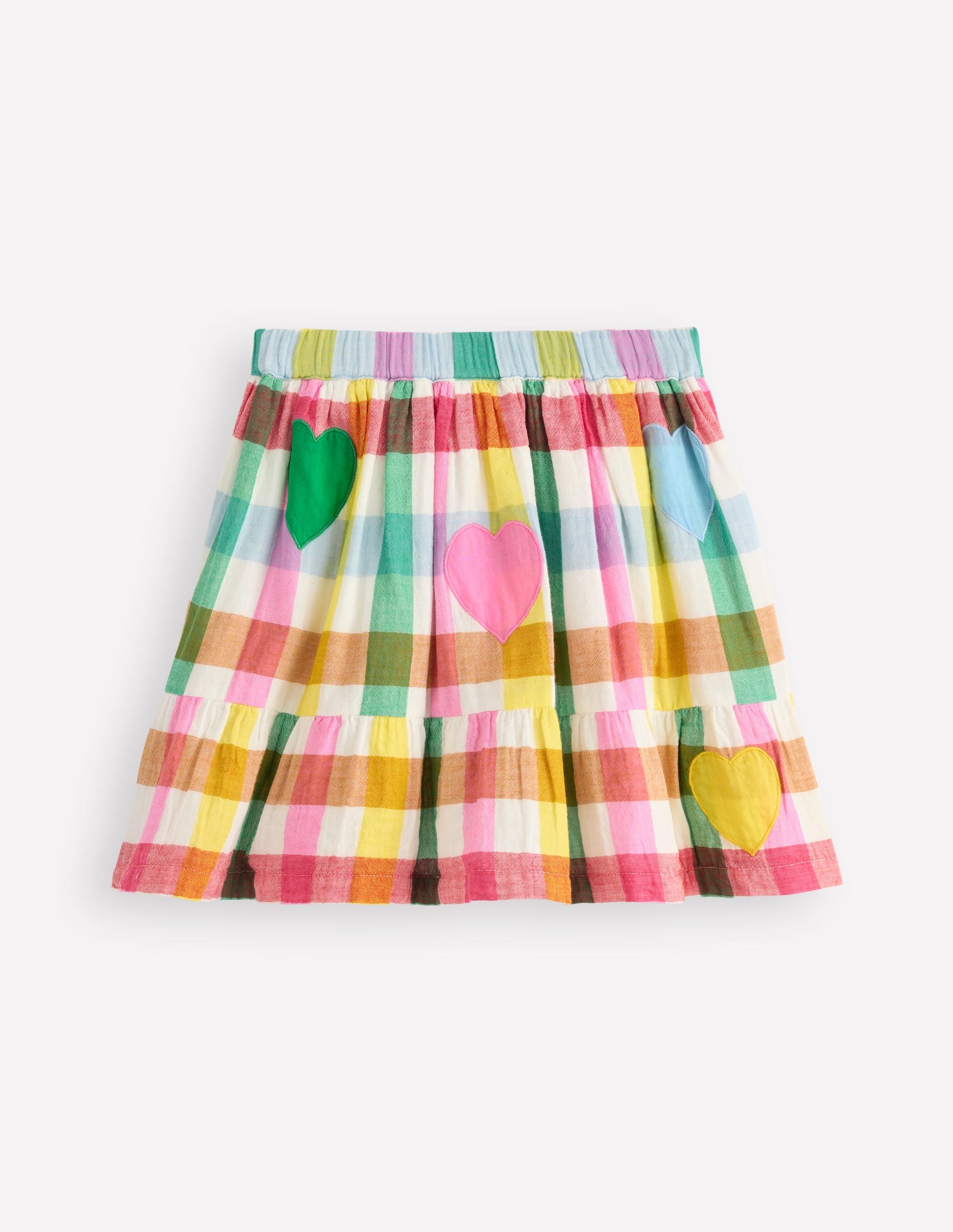 Double Cloth Printed Skirt-Multi Heart Check-2