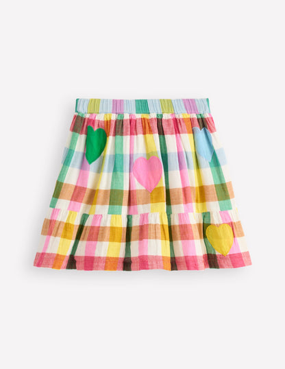 Double Cloth Printed Skirt-Multi Heart Check-2