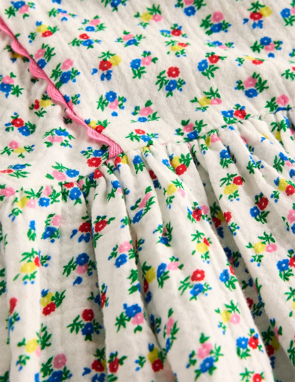 Puff Sleeve Double Cloth Dress-Soft Ivory Ditsy Floral