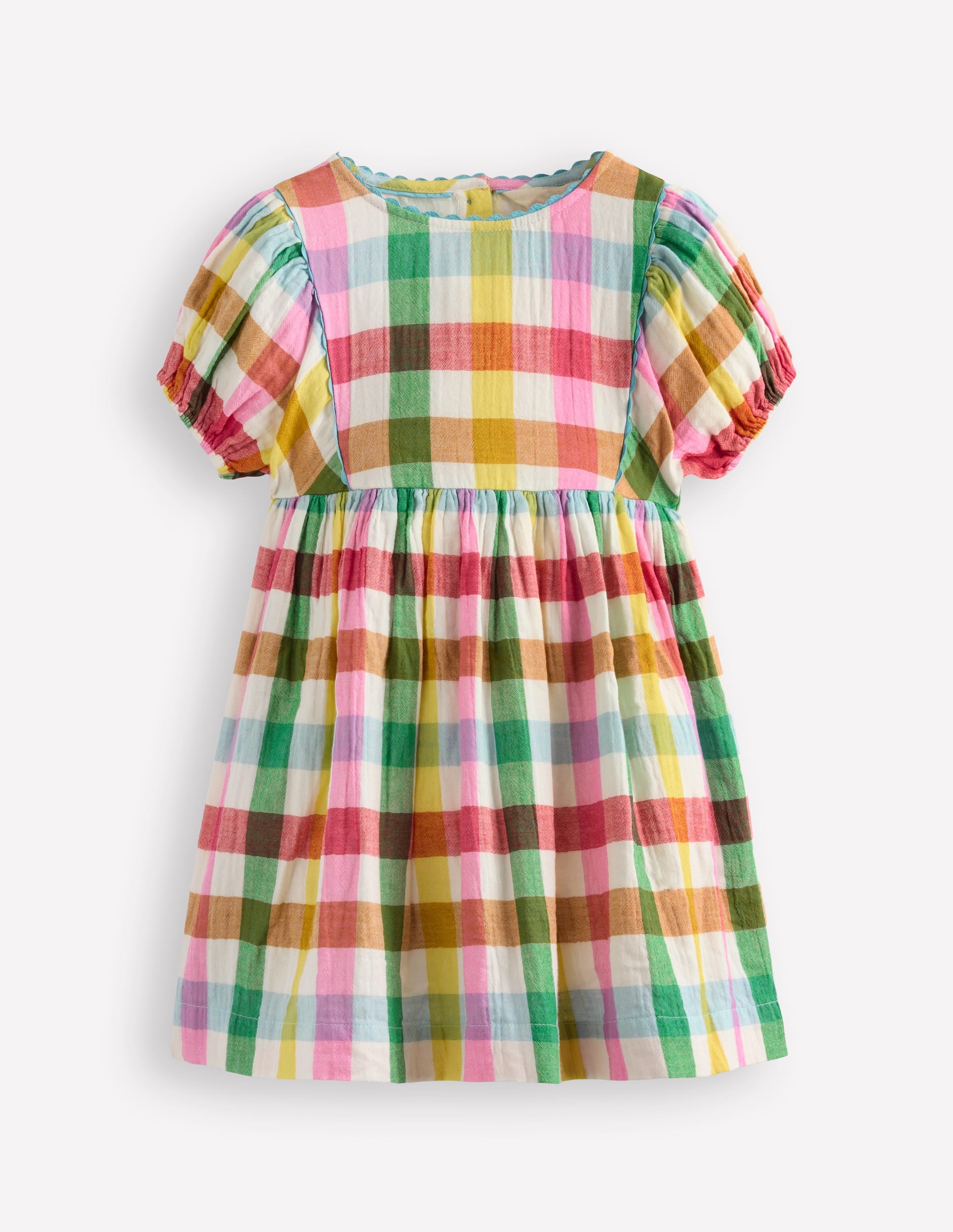 Puff Sleeve Double Cloth Dress-Multi Check - Image 1