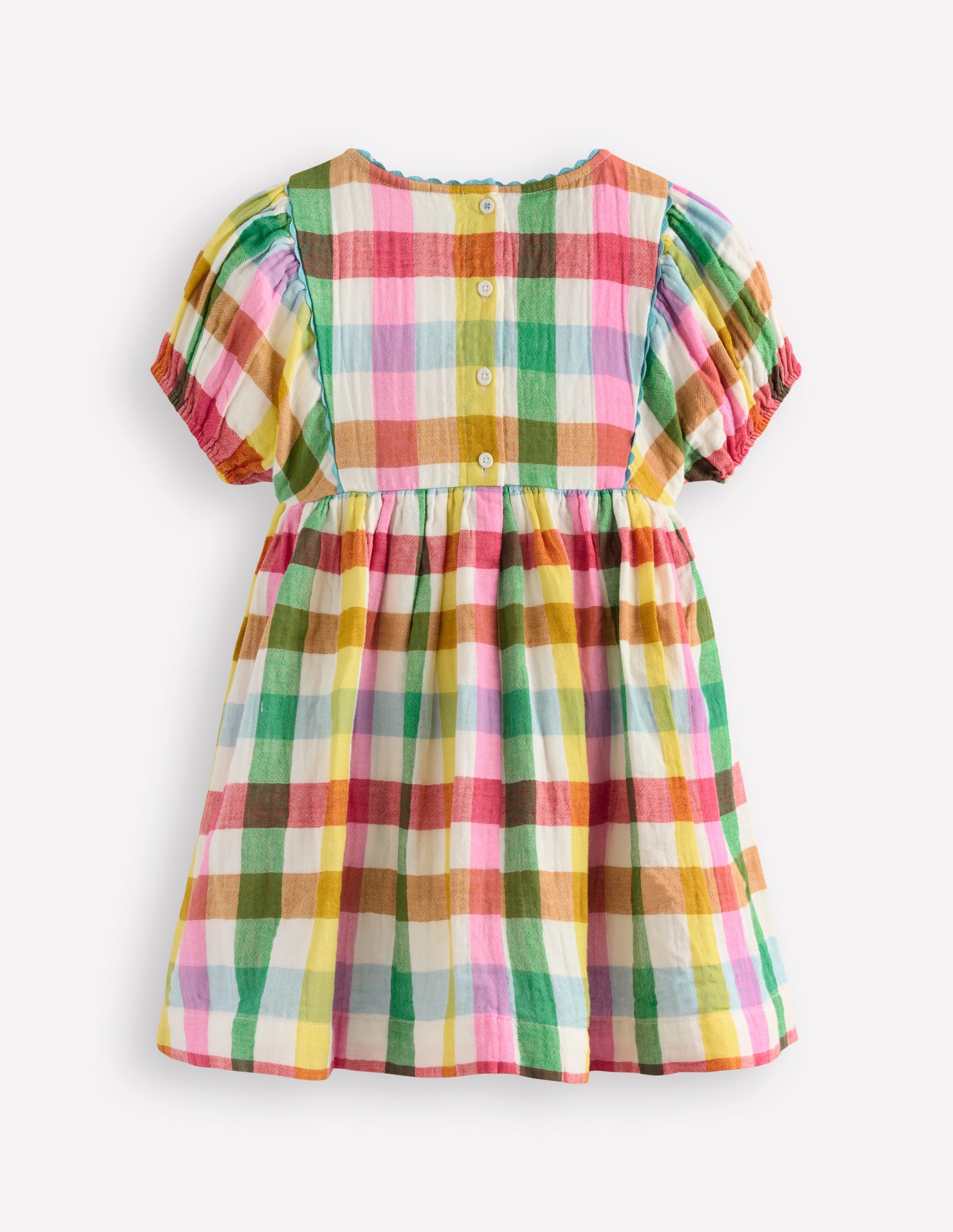 Puff Sleeve Double Cloth Dress-Multi Check-3