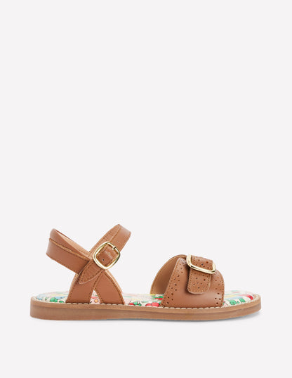 Leather Buckle Sandals-Tan