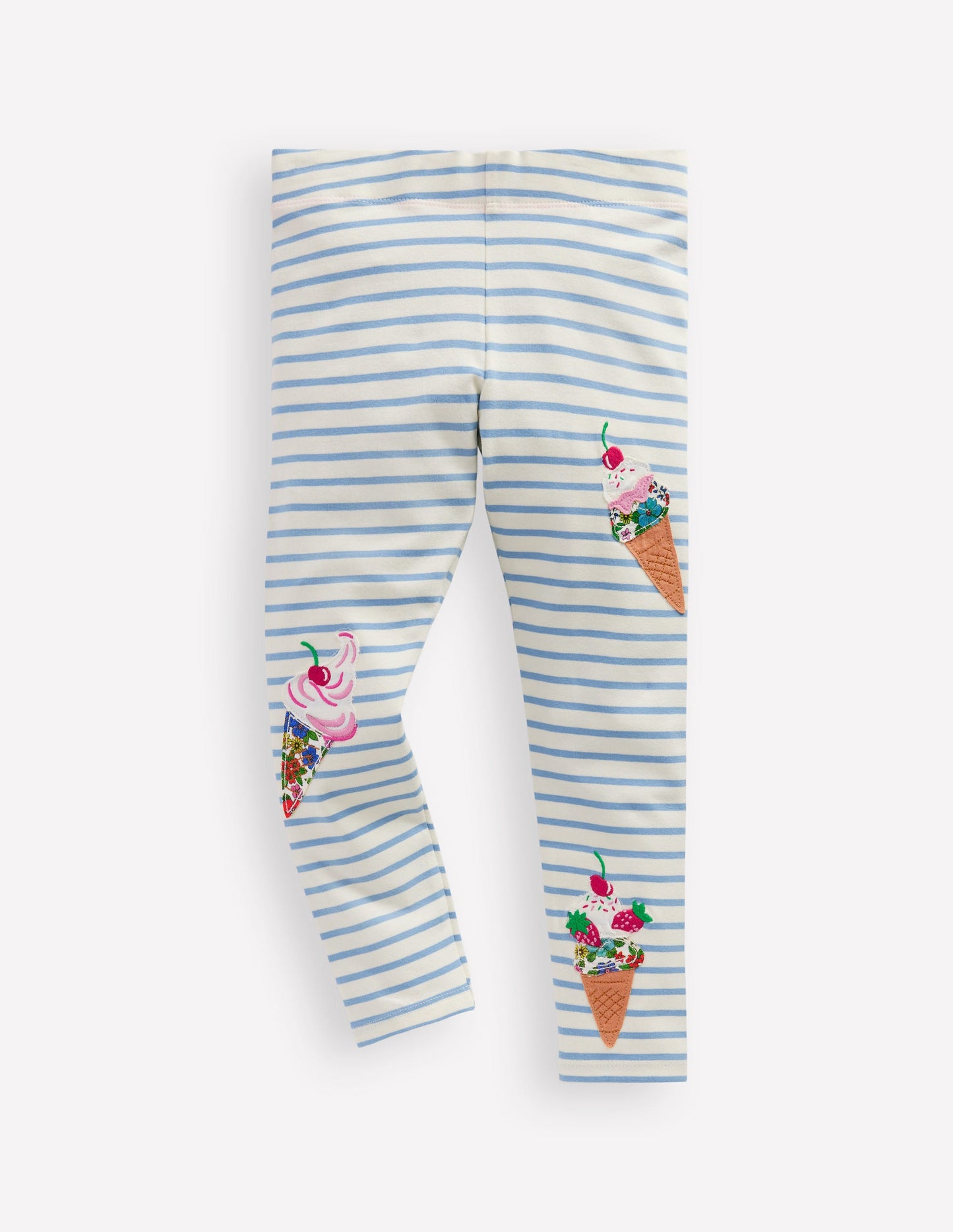 Appliqué Leggings-Vintage Blue Stripe Ice Cream