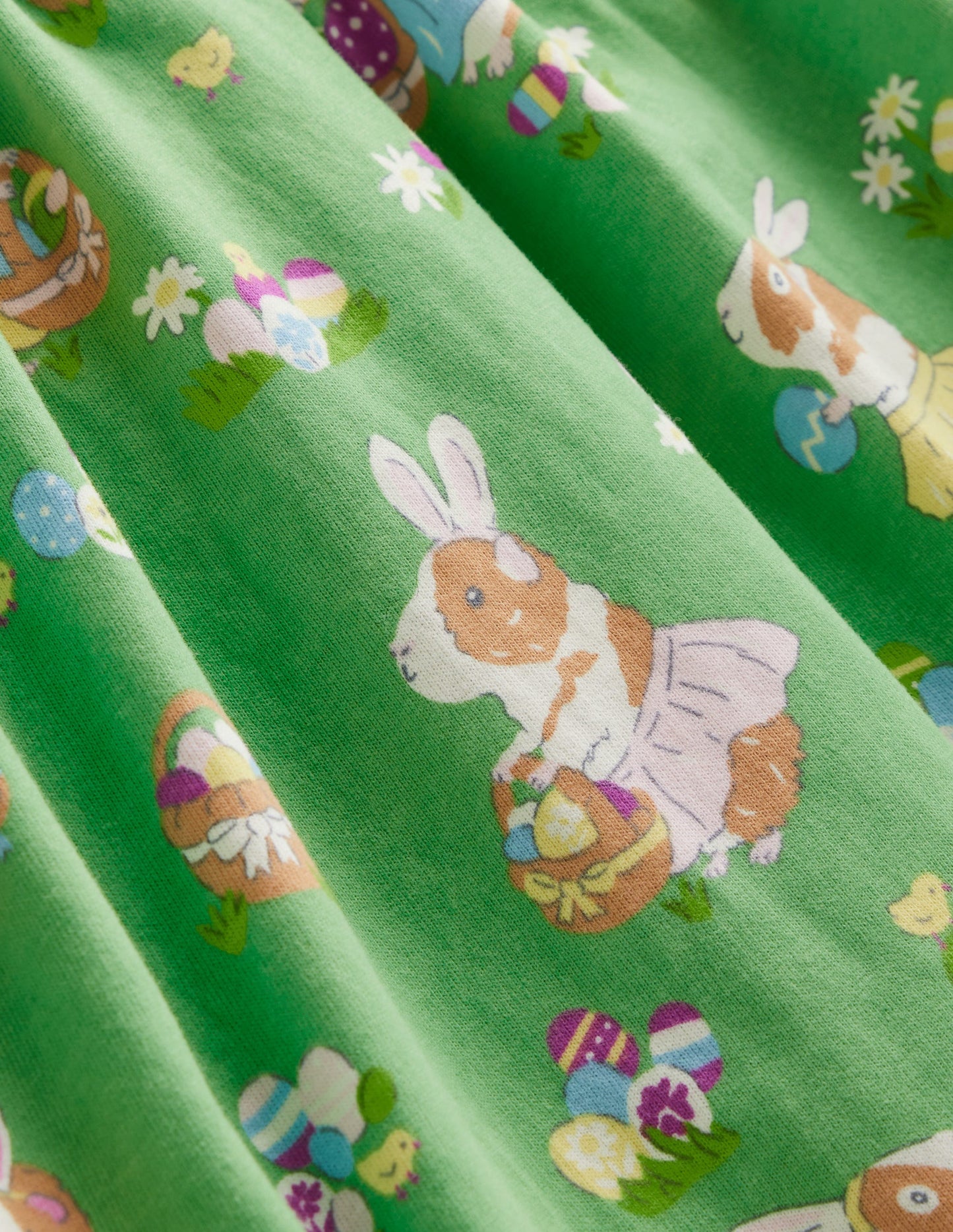 Long-Sleeved Fun Jersey Dress-Aloe Green Easter Guinea Pigs