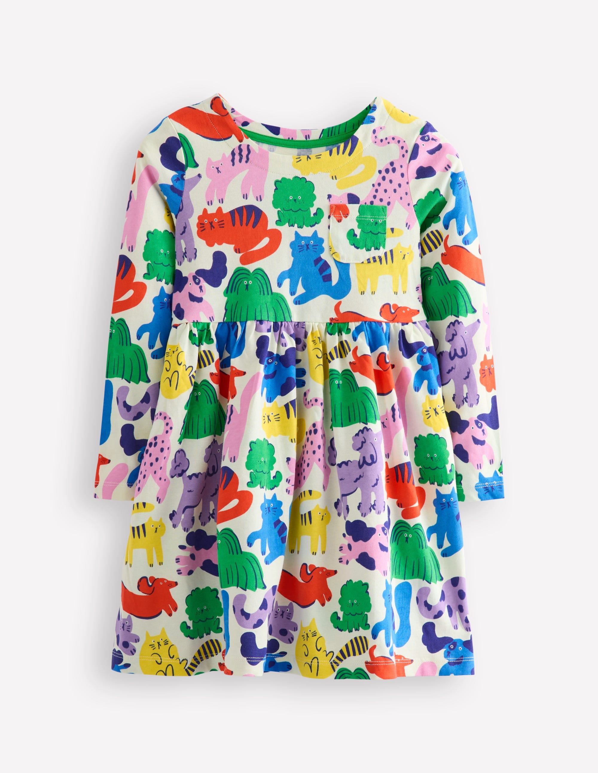 Long-Sleeved Fun Jersey Dress-Multi Oatmeal Rainbow Pets - Image 1