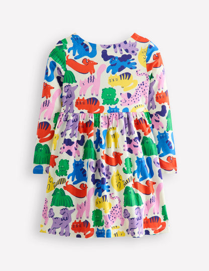 Long-Sleeved Fun Jersey Dress-Multi Oatmeal Rainbow Pets