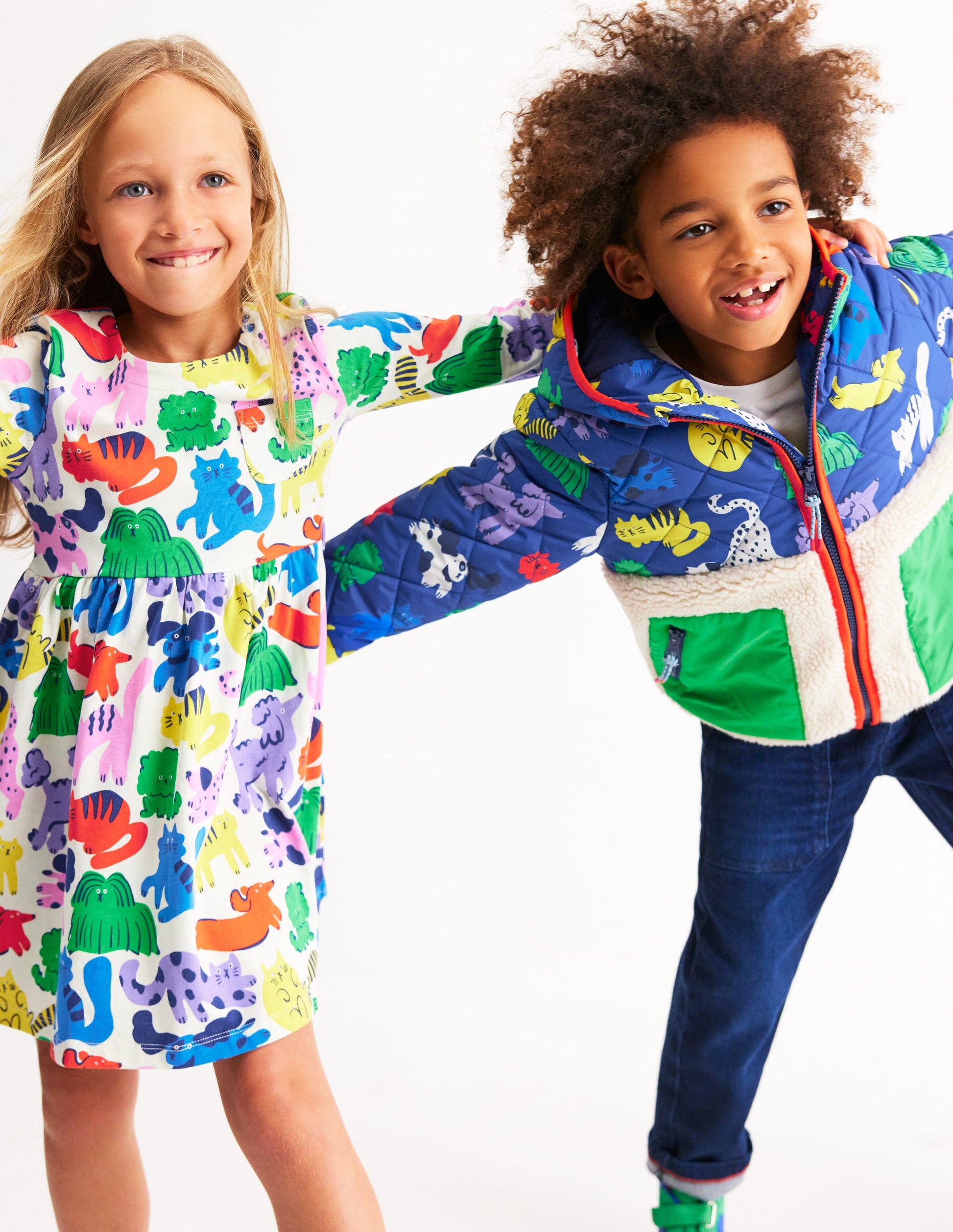 Long-Sleeved Fun Jersey Dress-Multi Oatmeal Rainbow Pets | Boden Global Long-Sleeved Fun Jersey Dress-Multi Oatmeal Rainbow Pets | Boden Global