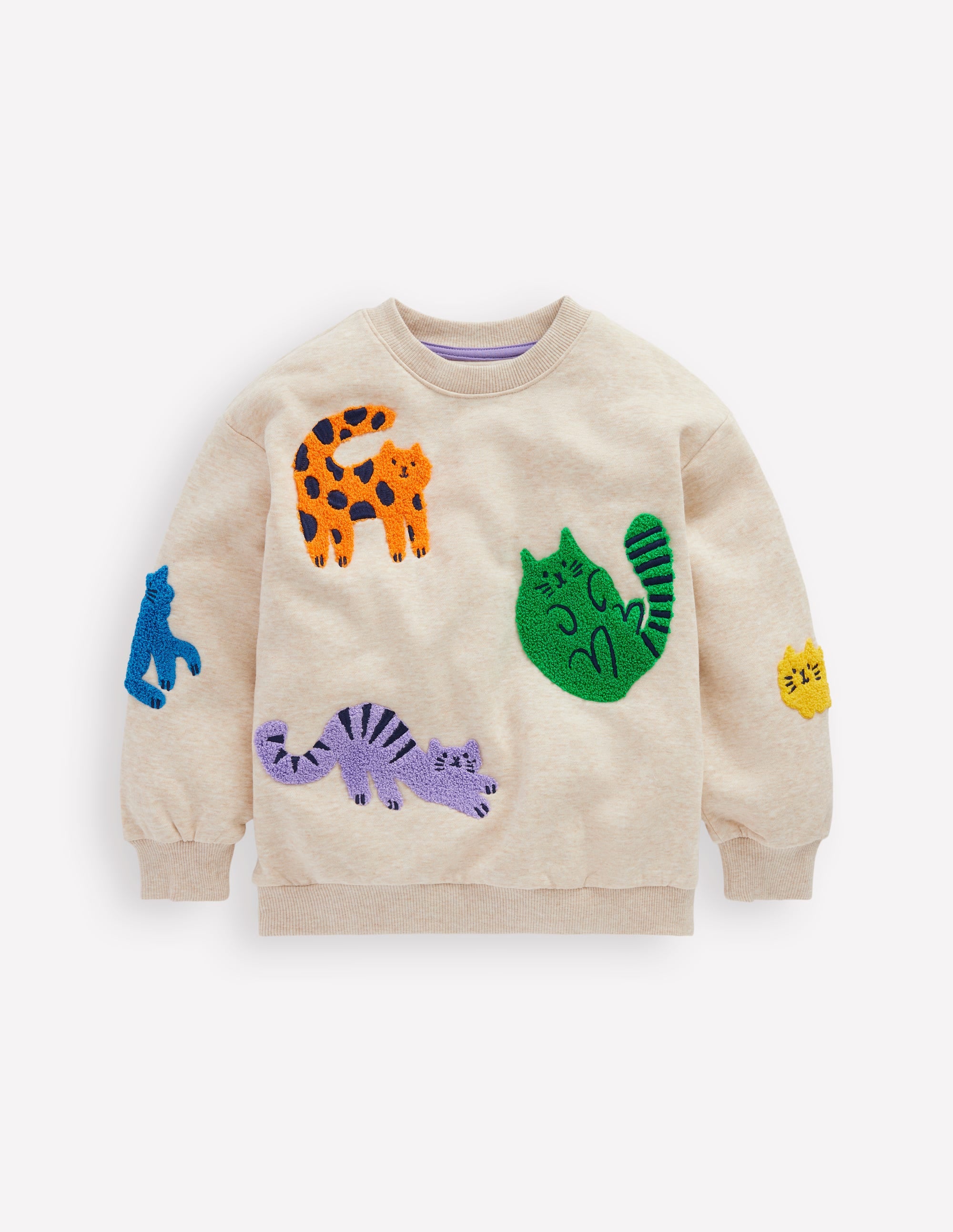 Graphic Boucle Sweatshirt-Oatmeal Marl Cats - Image 1