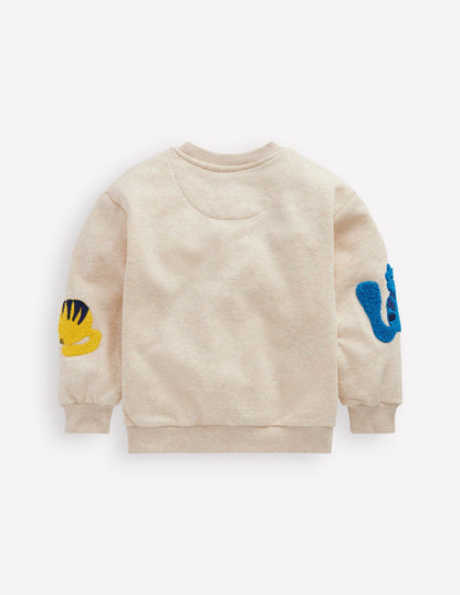 Graphic Boucle Sweatshirt-Oatmeal Marl Cats