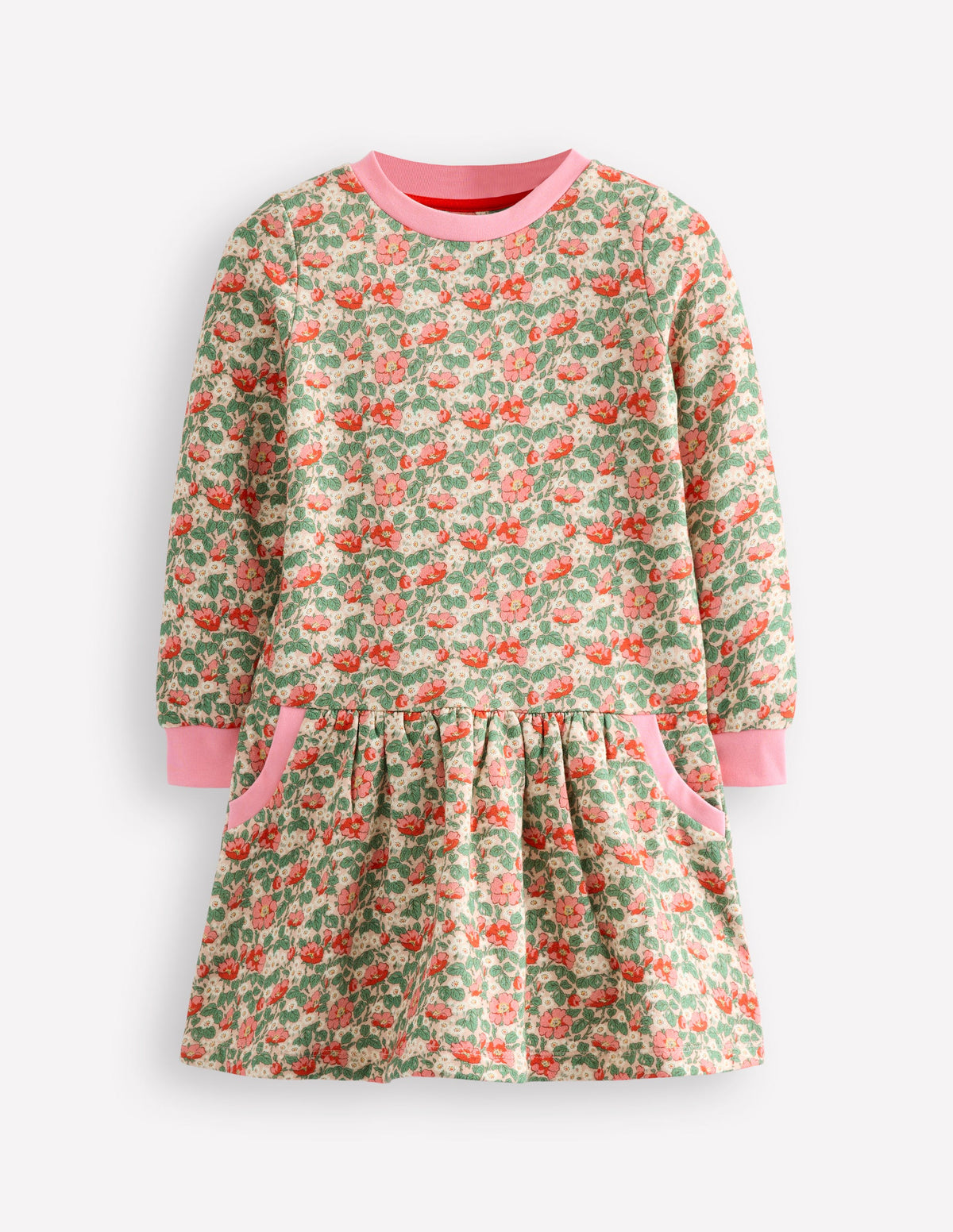 Cosy Printed Sweatshirt Dress-Chalk Pink Wild Rose - Image 1