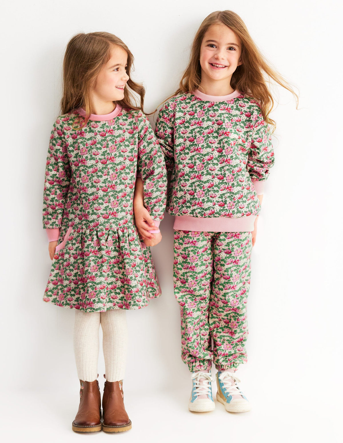 Cosy Printed Sweatshirt Dress-Chalk Pink Wild Rose - Image 4