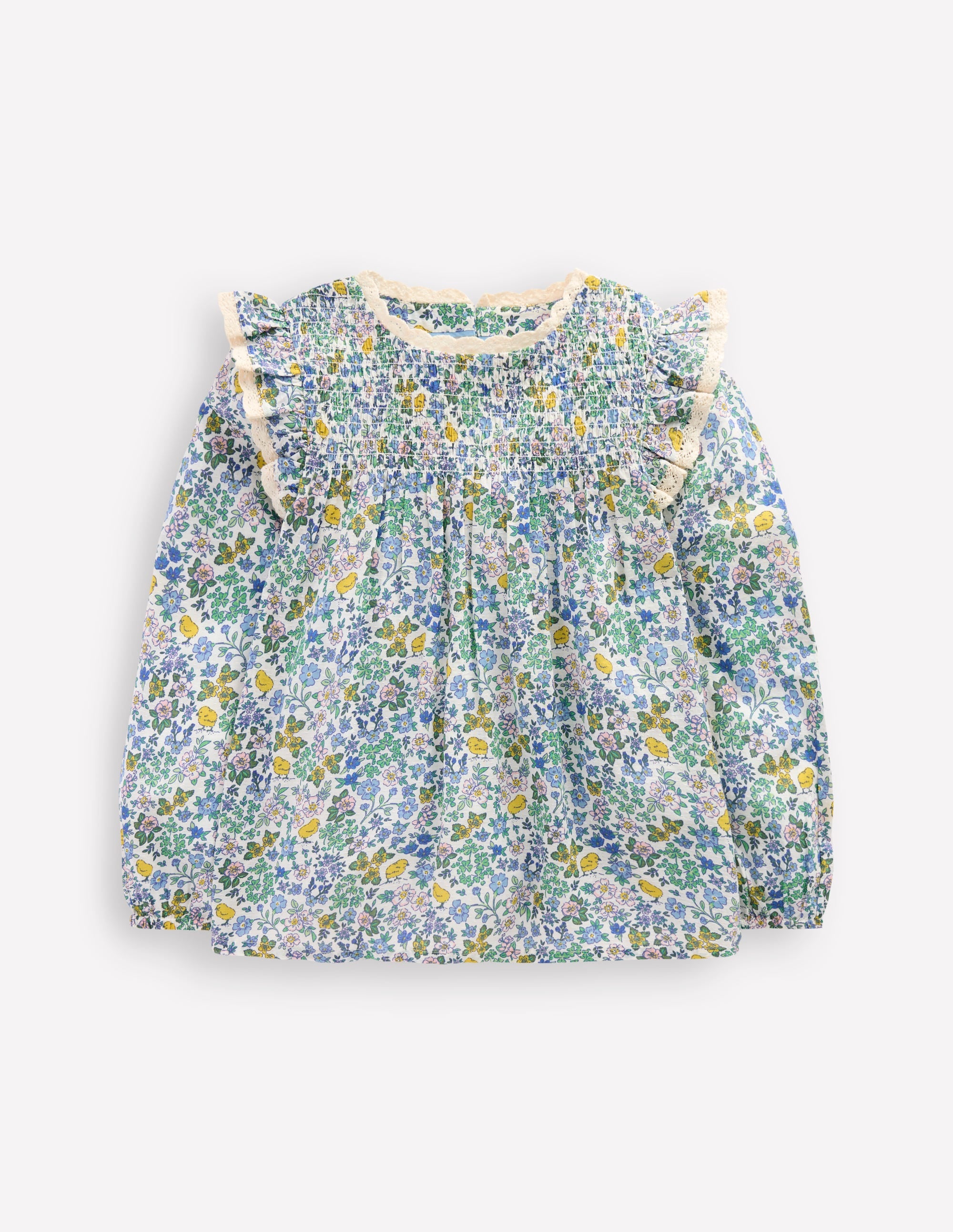 Smocked Ruffle Blouse-Vanilla White Chick Floral - Image 1