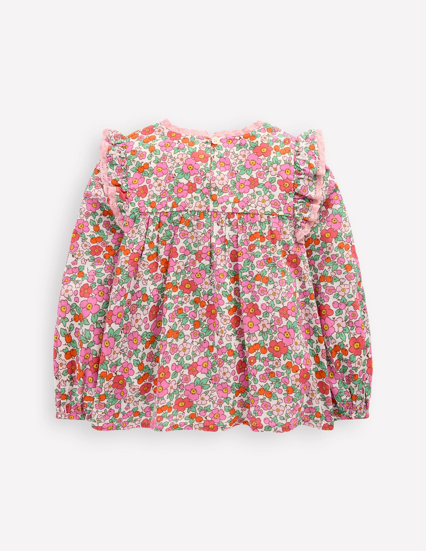 Smocked Ruffle Blouse-Pink Apple Blossom Floral