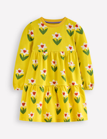 Dixie Tiered Sweatshirt Dress-Tropical Yellow Daffodil