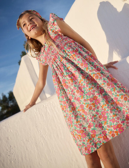 Adeline Smocked Dress-Pink Apple Blossom Floral