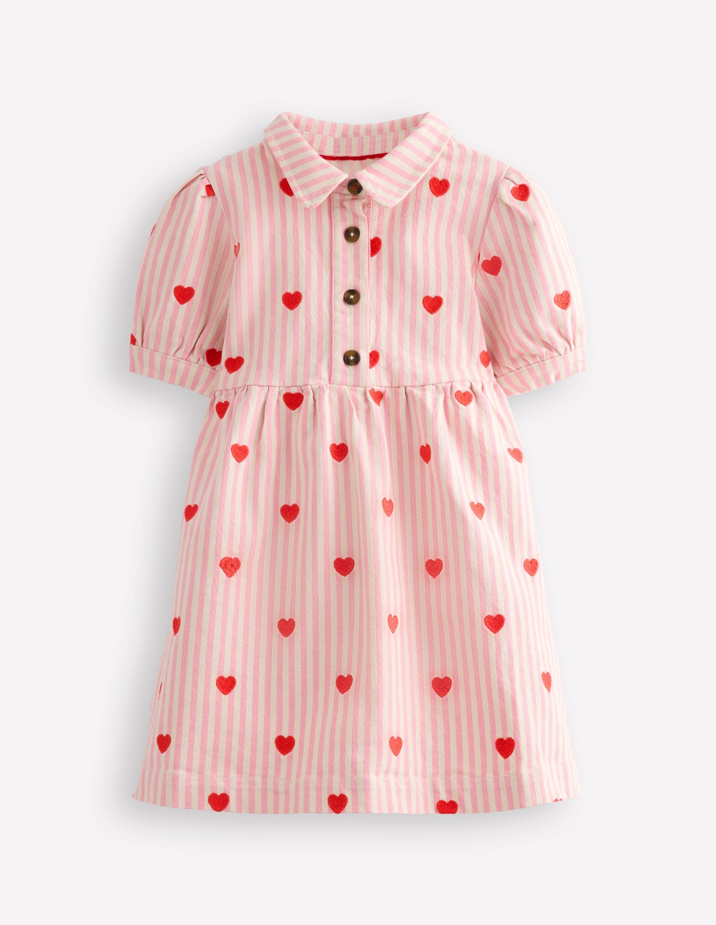 Denim Shirt Dress-Vanilla/Bubblegum Hearts