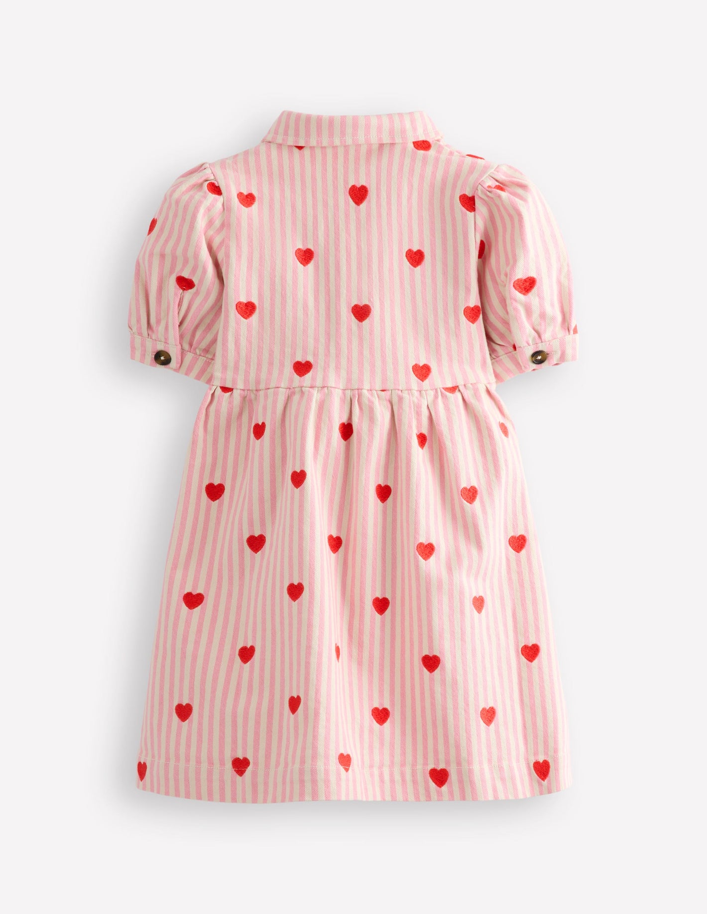 Denim Shirt Dress-Vanilla/Bubblegum Hearts