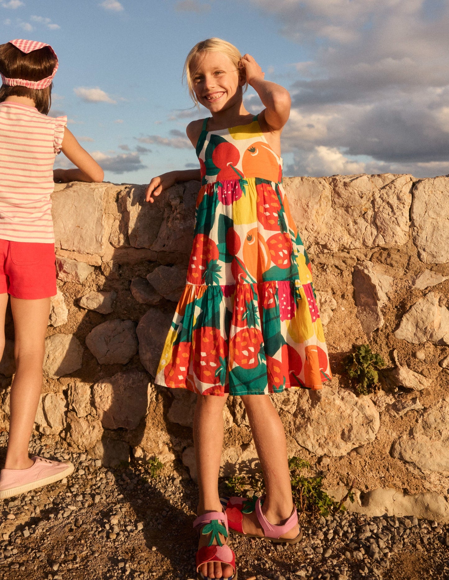 Aurelia Tiered Twirly Dress-Multi Giant Fruit