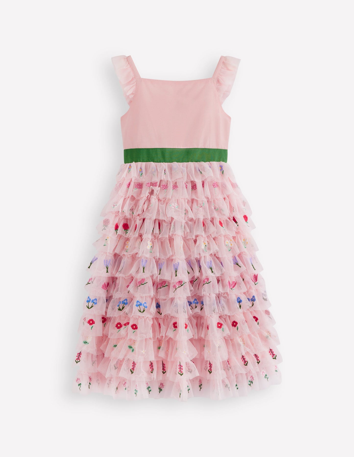 Embroidered Tulle Dress-Chalk Pink Flowers