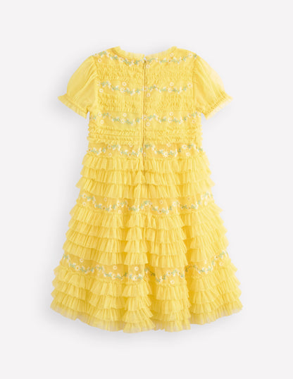 Ruffle Tulle Dress-Butter Yellow