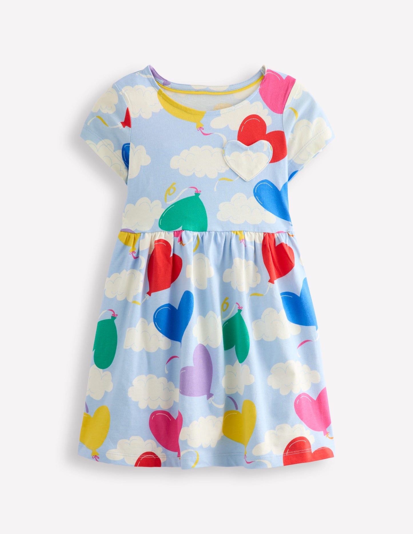 Heart Pocket Fun Jersey Dress-Balloon Clouds