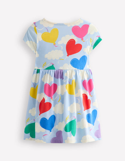 Heart Pocket Fun Jersey Dress-Balloon Clouds