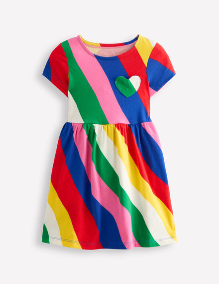 Heart Pocket Fun Jersey Dress-Rainbow Wave