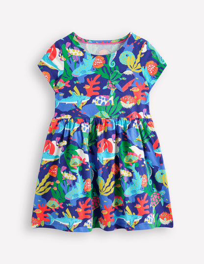 Heart Pocket Fun Jersey Dress-Multi Coral Reef