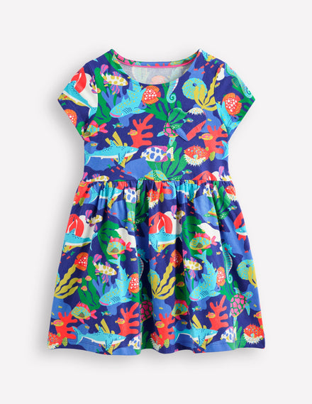 Heart Pocket Fun Jersey Dress-Multi Coral Reef