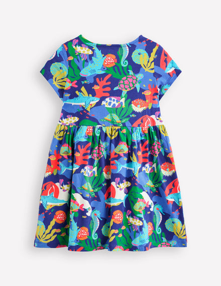 Heart Pocket Fun Jersey Dress-Multi Coral Reef