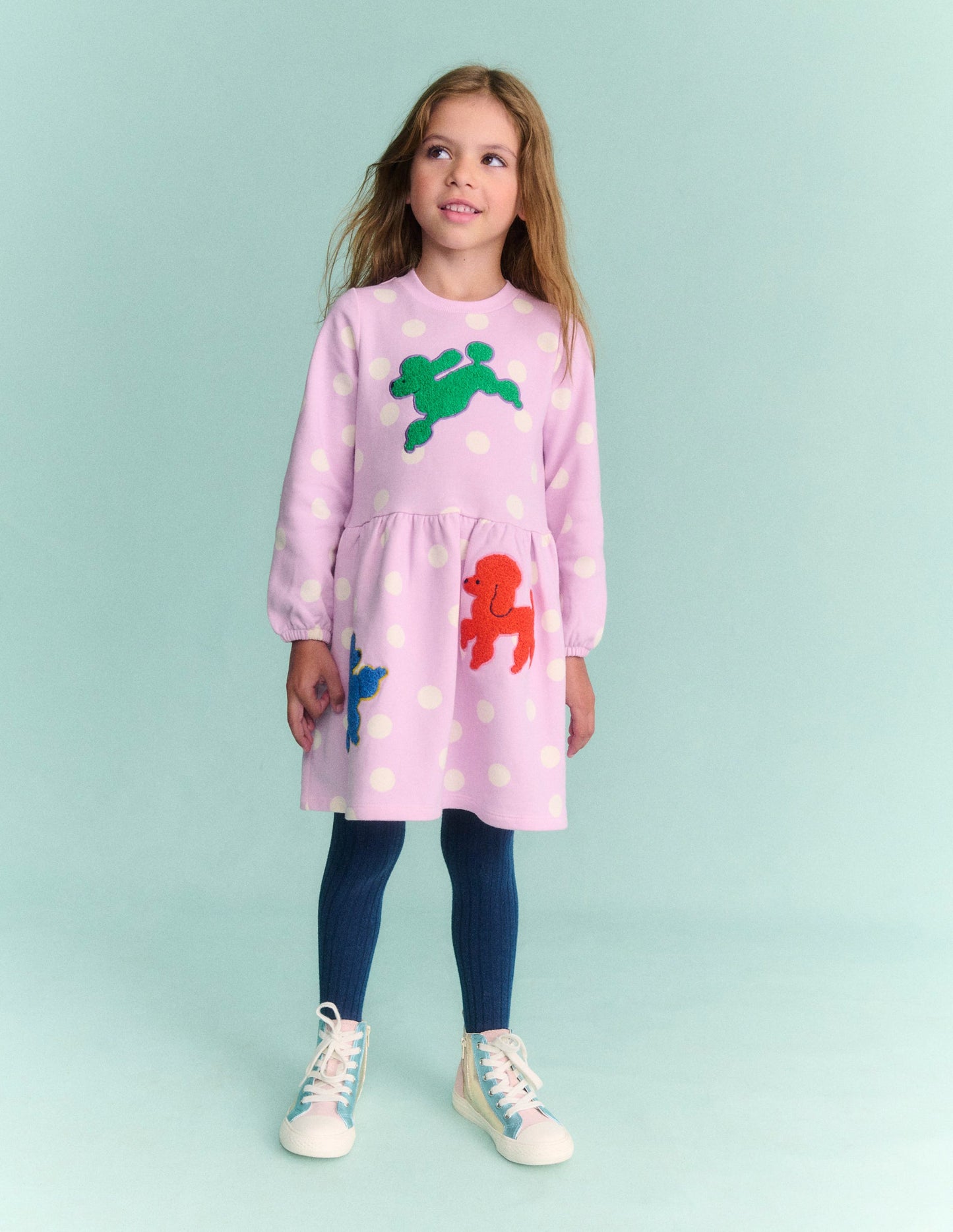 Boucle Appliqué Sweat Dress-Sugared Lilac Spot Dogs