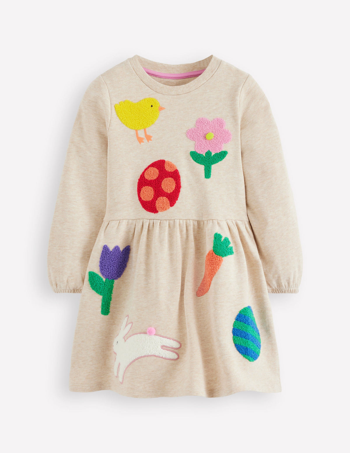 Boucle Appliqué Sweat Dress-Oatmeal Marl Easter Patches - Image 1