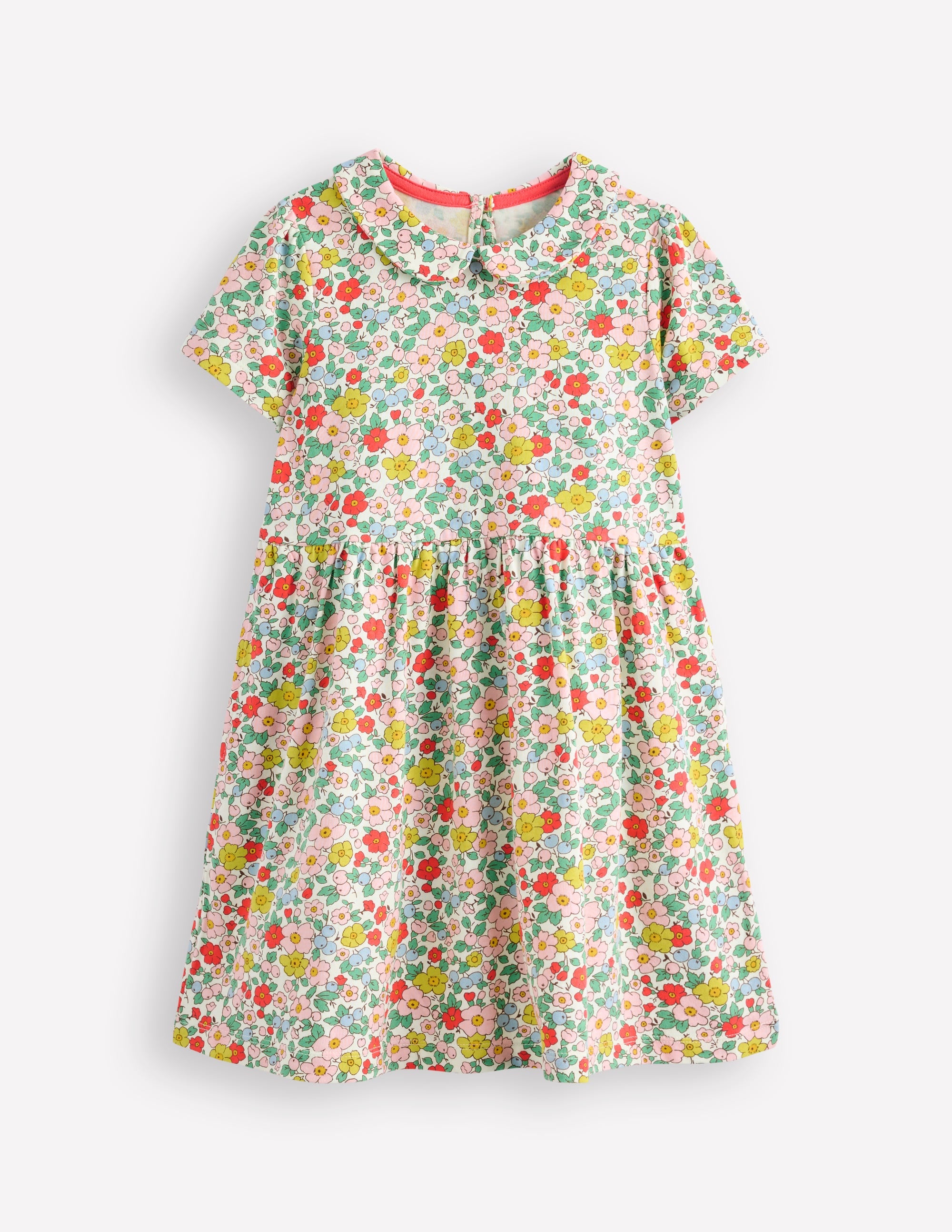 Peter Pan Collar Jersey Dress-Vanilla Apple Blossom Floral - Image 1