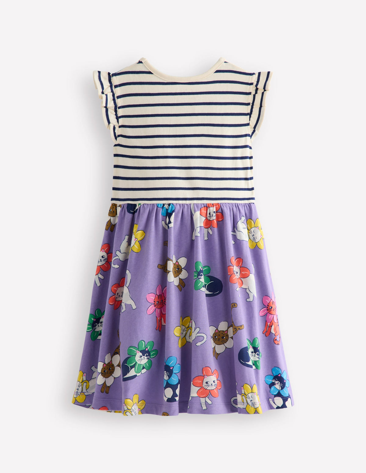 Posie Frill Sleeve Dress-Aster Purple Flower Cat - Image 2