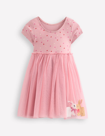 Ami Applique Tulle Dress-Chalk Pink Bunnies