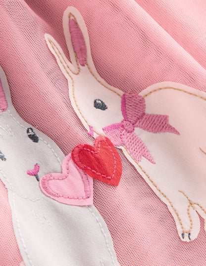 Ami Applique Tulle Dress-Chalk Pink Bunnies