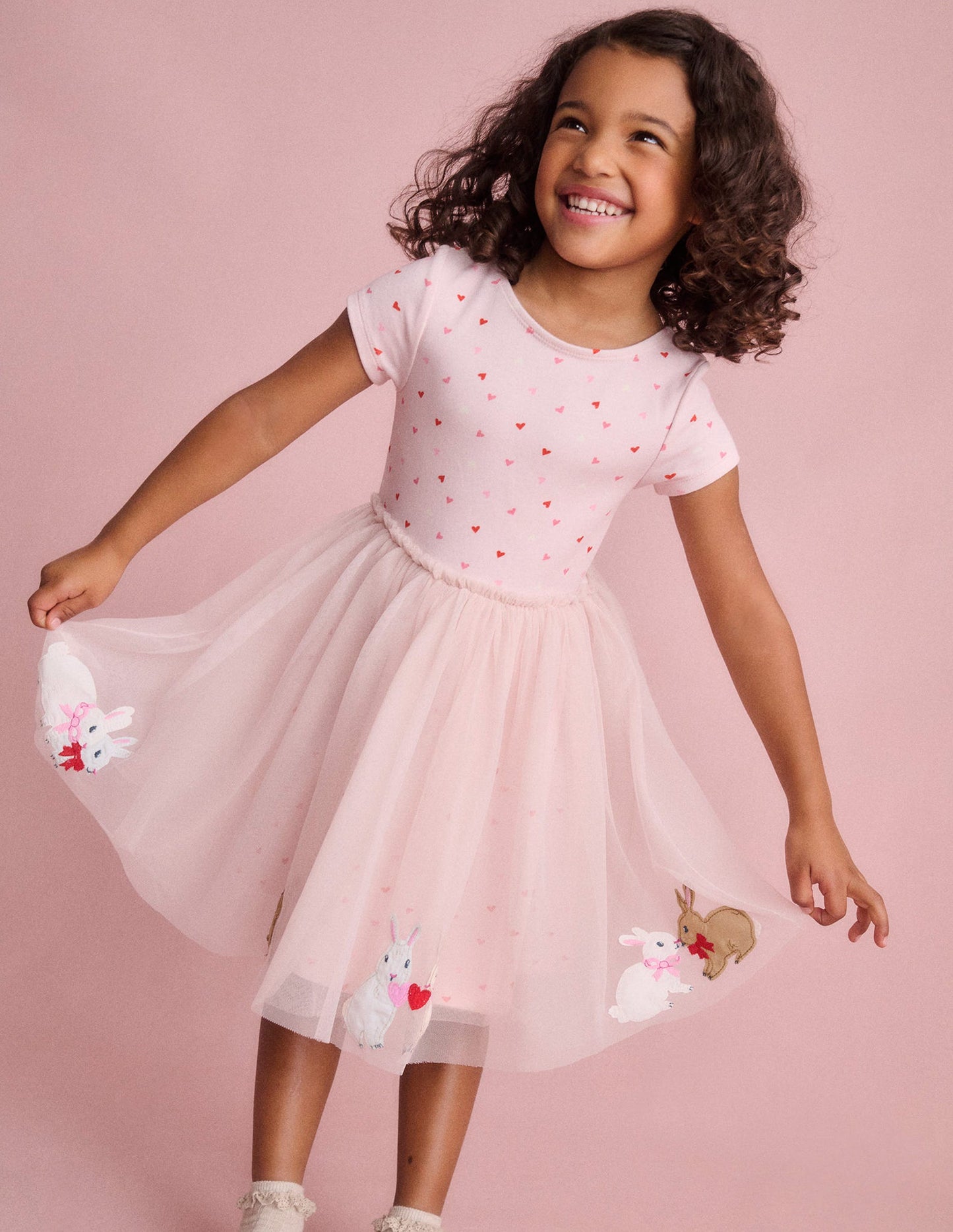 Ami Applique Tulle Dress-Chalk Pink Bunnies