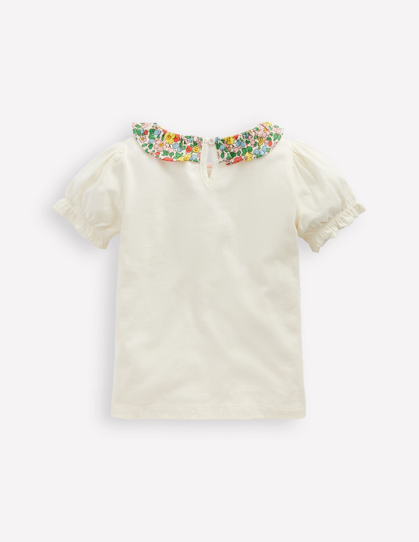 Short Sleeved Collared Top-Ivory Floral