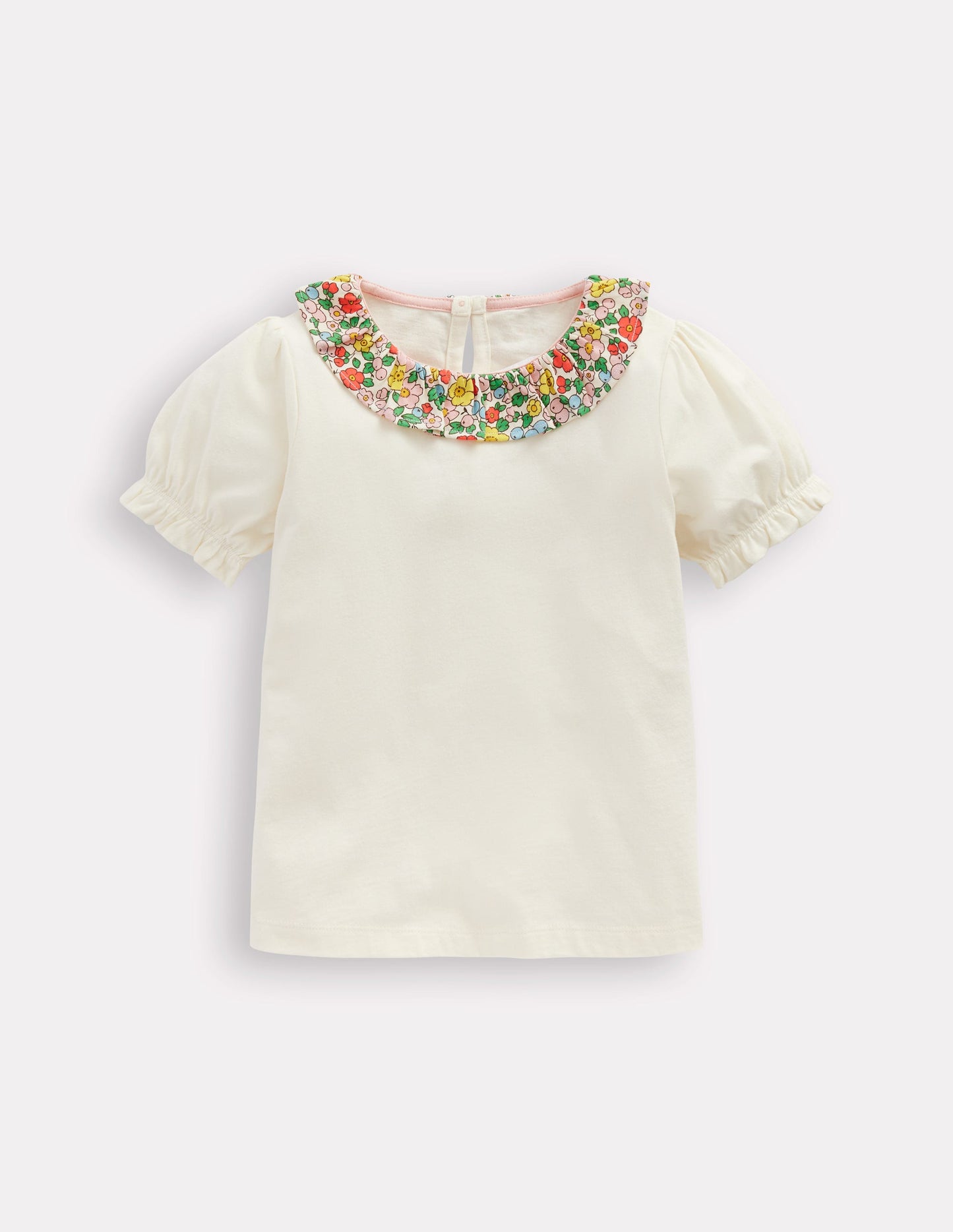 Short Sleeved Collared Top-Ivory Floral