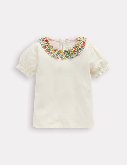 Short Sleeved Collared Top-Ivory Floral