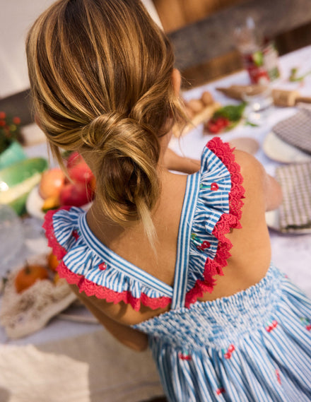 Luella Frill Maxi Sundress-Blue/White Cherries