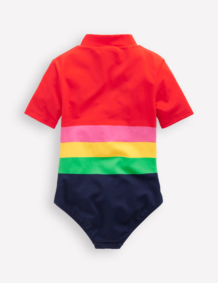 Short-sleeved Swimsuit-Red Multi Stripe