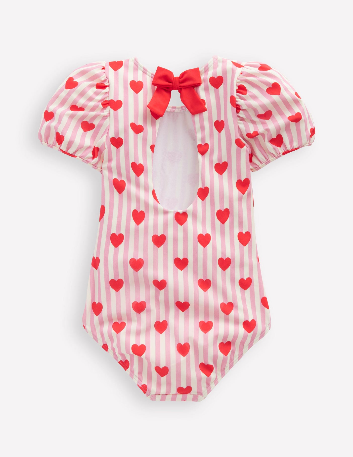 Sandy Puff Sleeve Swimsuit-Bubblegum Pink Heart Stripe