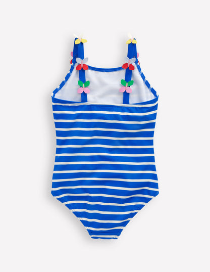 Appliqué  Strap Swimsuit-Gallery Blue Stripe Butterfly